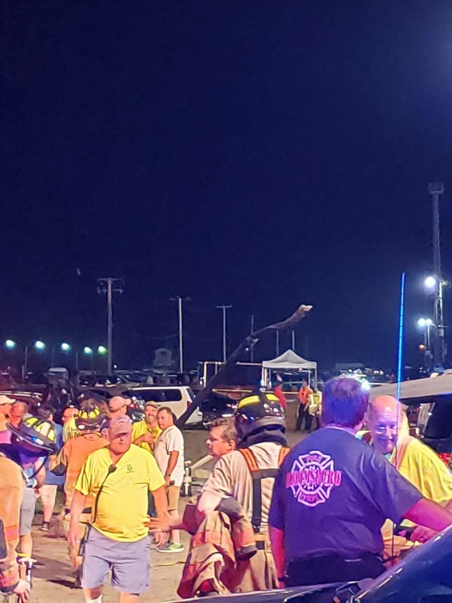 PHOTO: Three people on board a helicopter were injured when it crashed in the parking lot of the Bloomsburg Fair in Bloomsburg, Pa., on Saturday, Sept. 28, 2019.