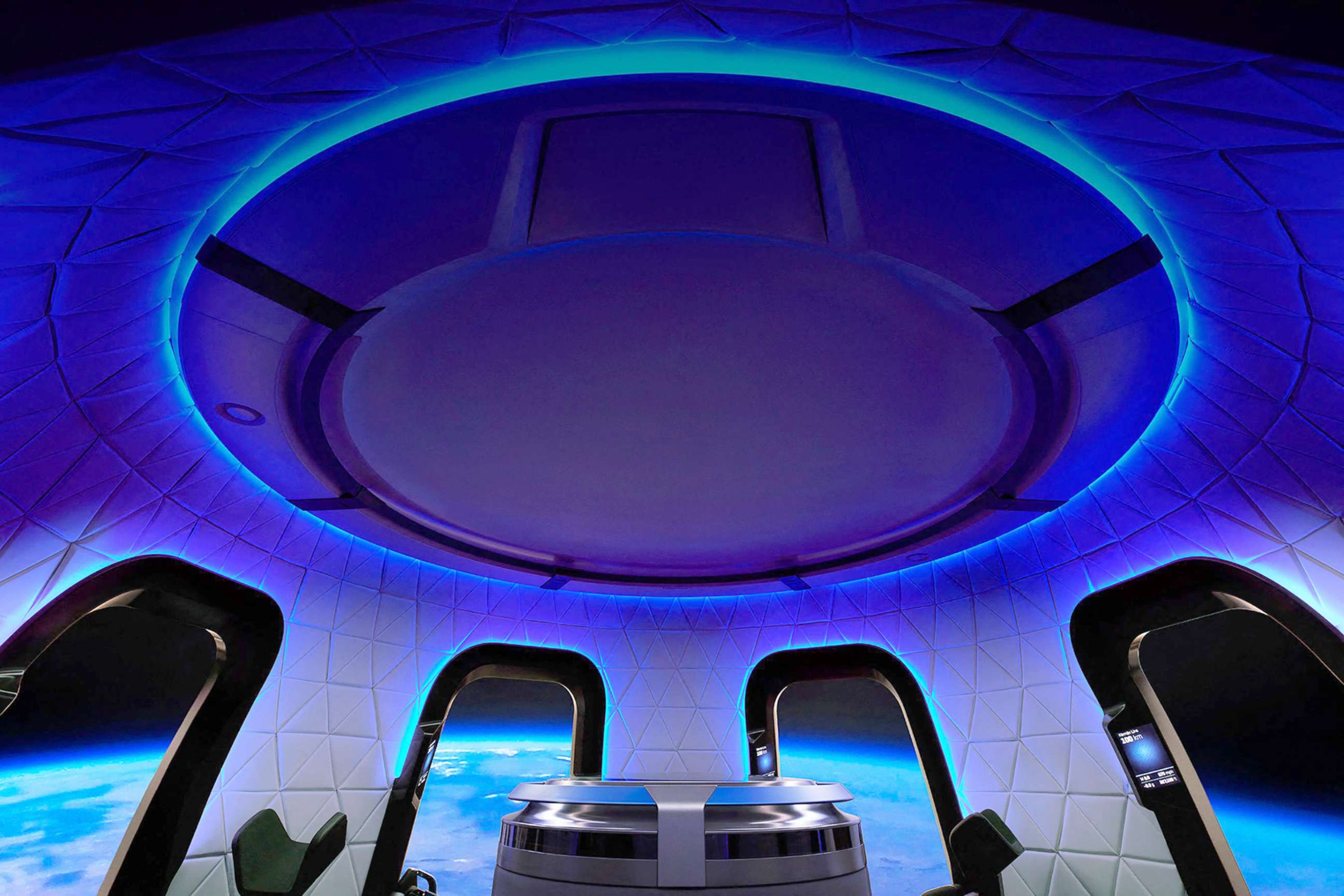 PHOTO: An undated handout courtesy of Blue Origin, shows the interior of the Blue Origin Crew Capsule. 