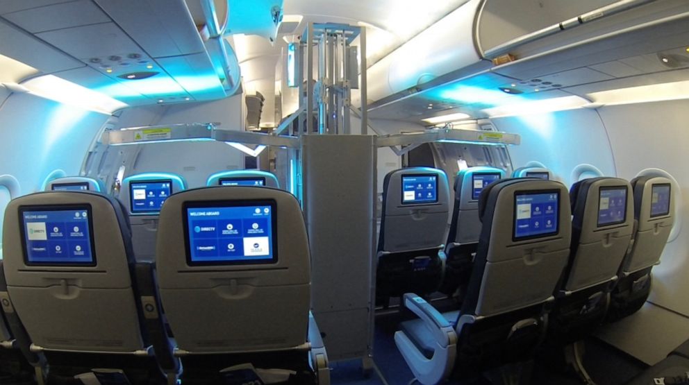 PHOTO: The technology uses UV lights that extend over the plane's seats.