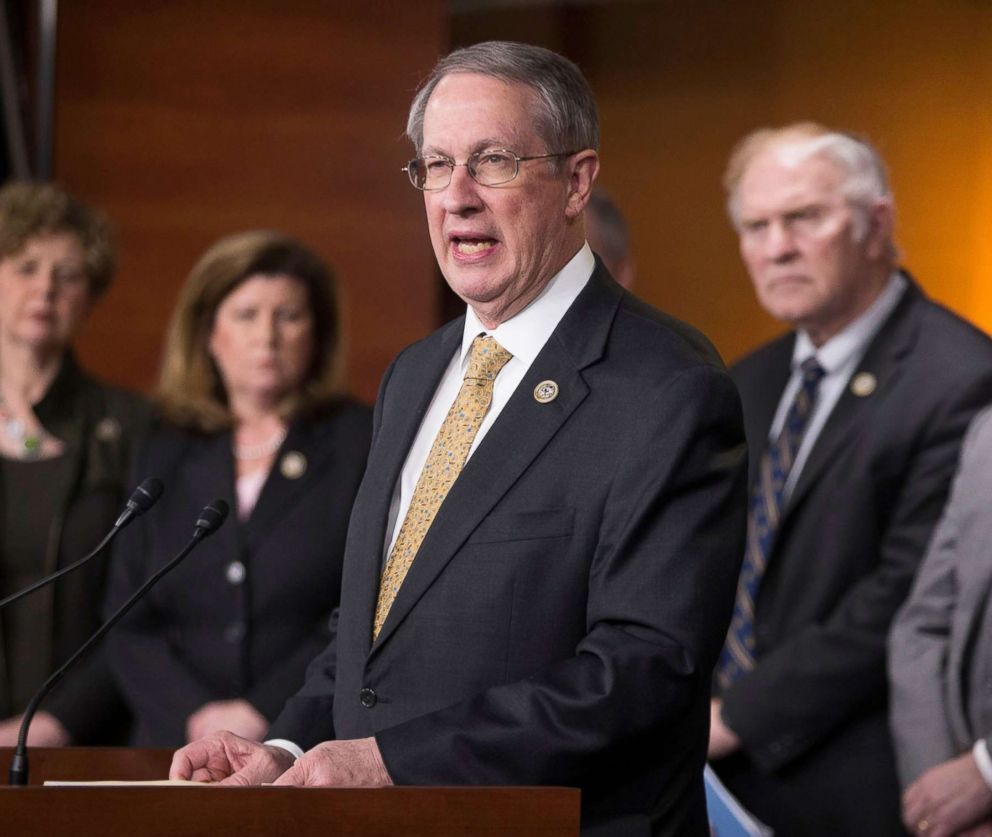 PHOTO: Chairman of the House Judiciary Committee Republican Bob Goodlatte, center, delivers remarks on Capitol Hill in Washington, D.C., March 14. 2018.