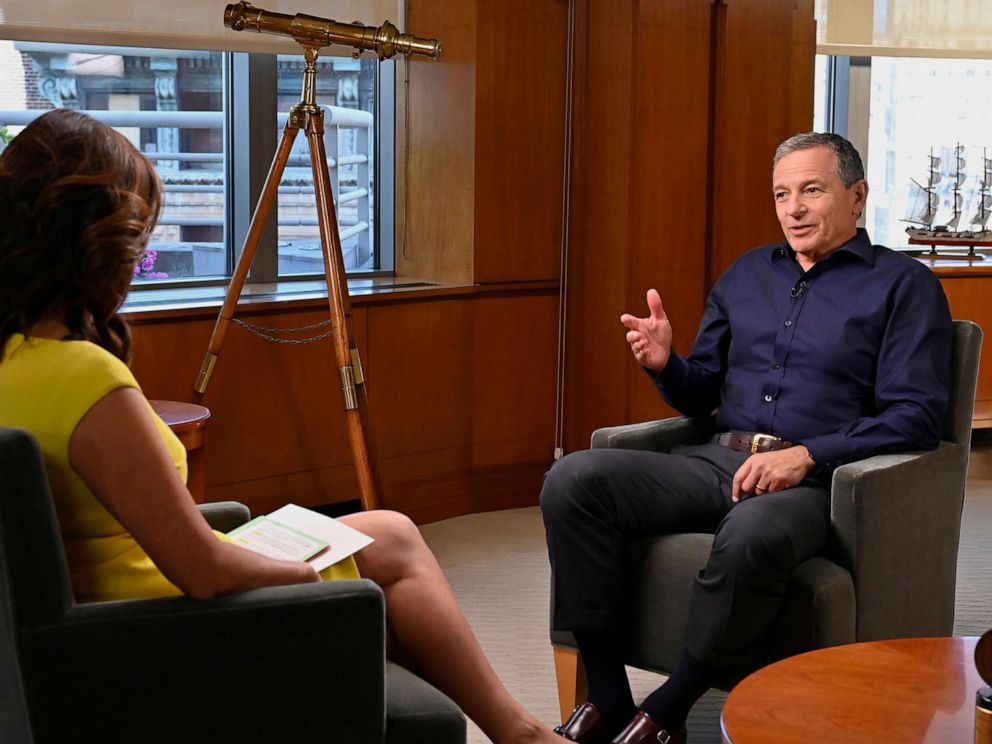 PHOTO: Nightline co-anchor Juju Chang and Chairman and CEO of The Walt Disney Company Robert Iger discuss his book "The Ride of a Lifetime," his career at The Walt Disney Company and his personal upbringing.