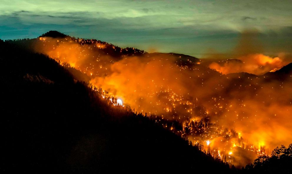 PHOTO: The Bobcat Fire is seen burning through the Angeles National Forest in Los Angeles County, California, on Sept. 17, 2020.