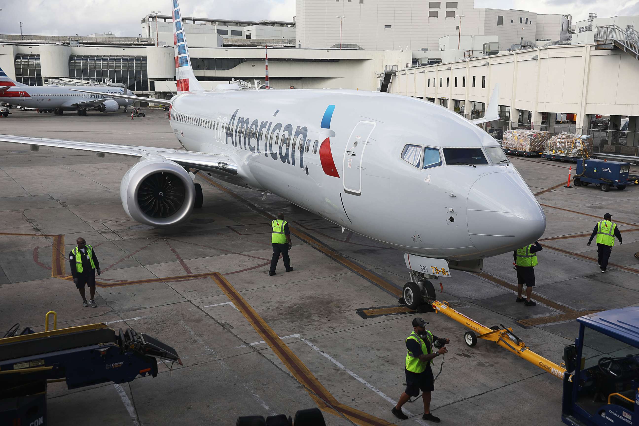 PHOTO: American Airlines Boeing 737 Max 8 pulls into its gate after arriving at the Miami International Airport from Saint Thomas, March 13, 2019, in Miami.