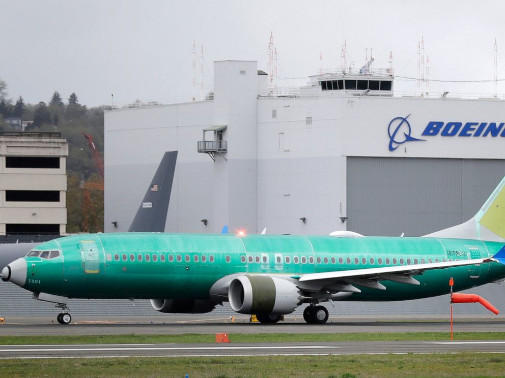 PHOTO: A Boeing 737 MAX 8 airplane being built for Spain-based Air Europa rolls toward takeoff before a test flight, Wednesday, April 10, 2019, at Boeing Field in Seattle.