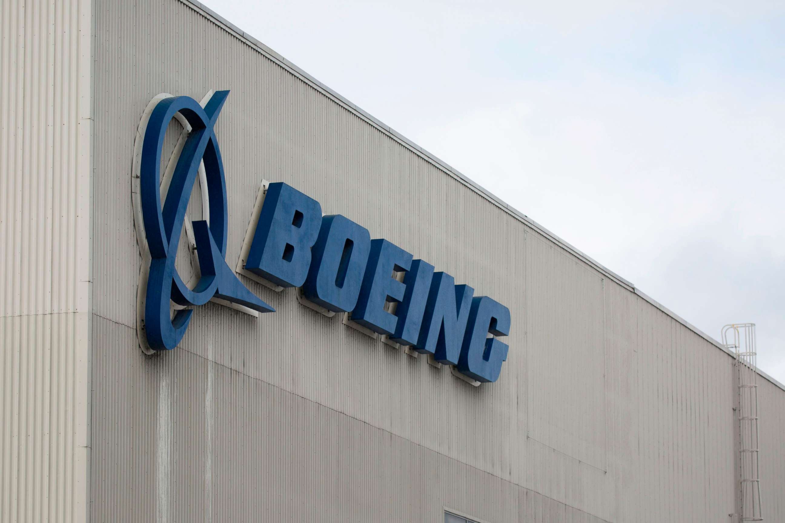 PHOTO: In this file photo taken on March 12, 2019 the Boeing logo is pictured at the Boeing Renton Factory in Renton, Wash.