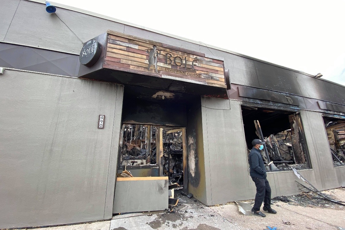 PHOTO: Bolé Ethiopian Cuisine was burned by protestors in St. Paul, Minnesota. 