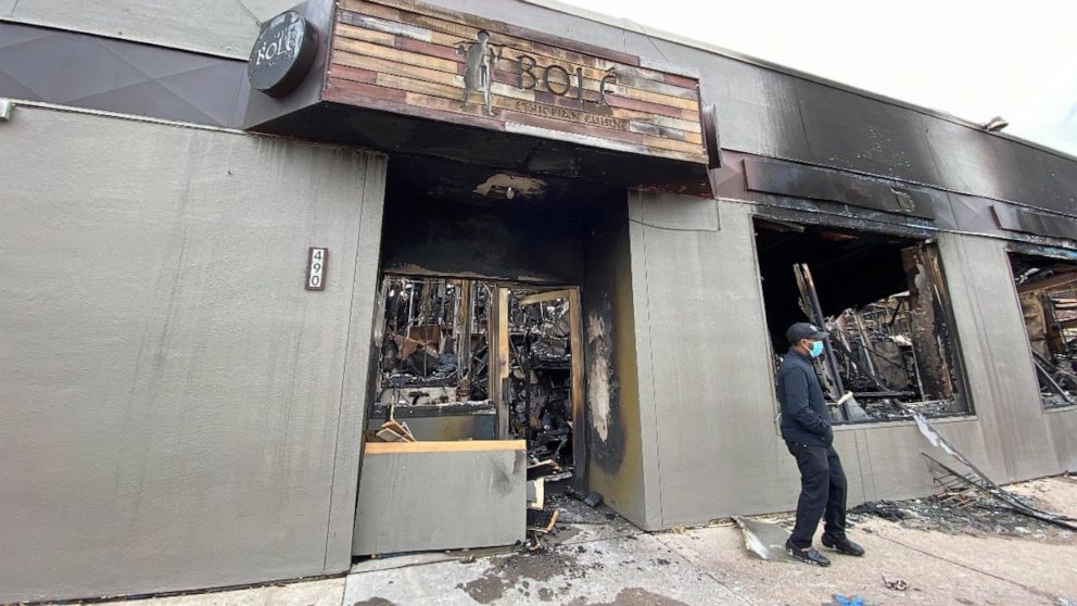 PHOTO: Bolé Ethiopian Cuisine was burned by protestors in St. Paul, Minnesota. 