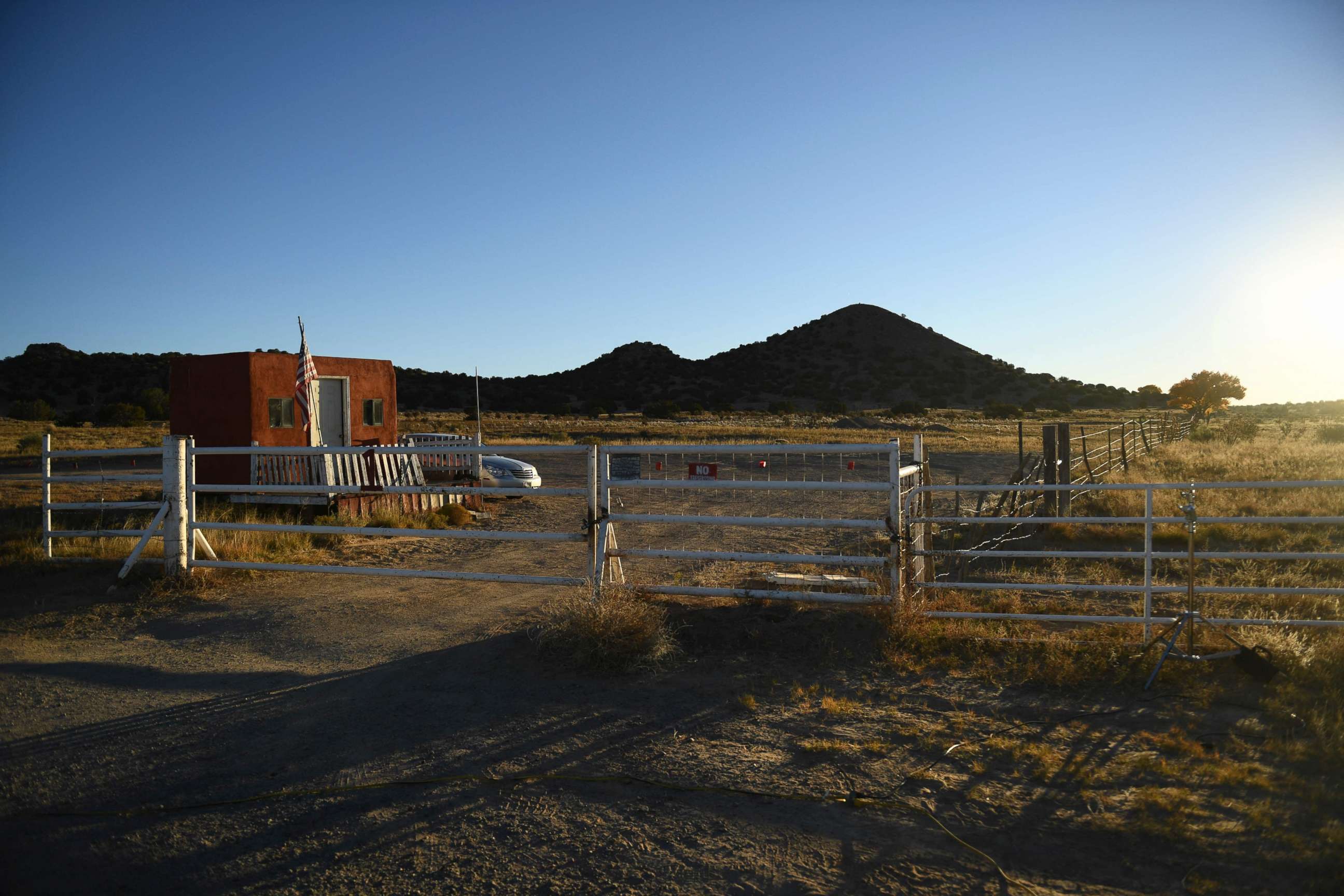 FILE PHOTO: The entrance to the Bonanza Creek Ranch where the movie "Rust" was filming near Santa Fe, New Mexico, is seen in this file photo taken on Oct. 29, 2021.