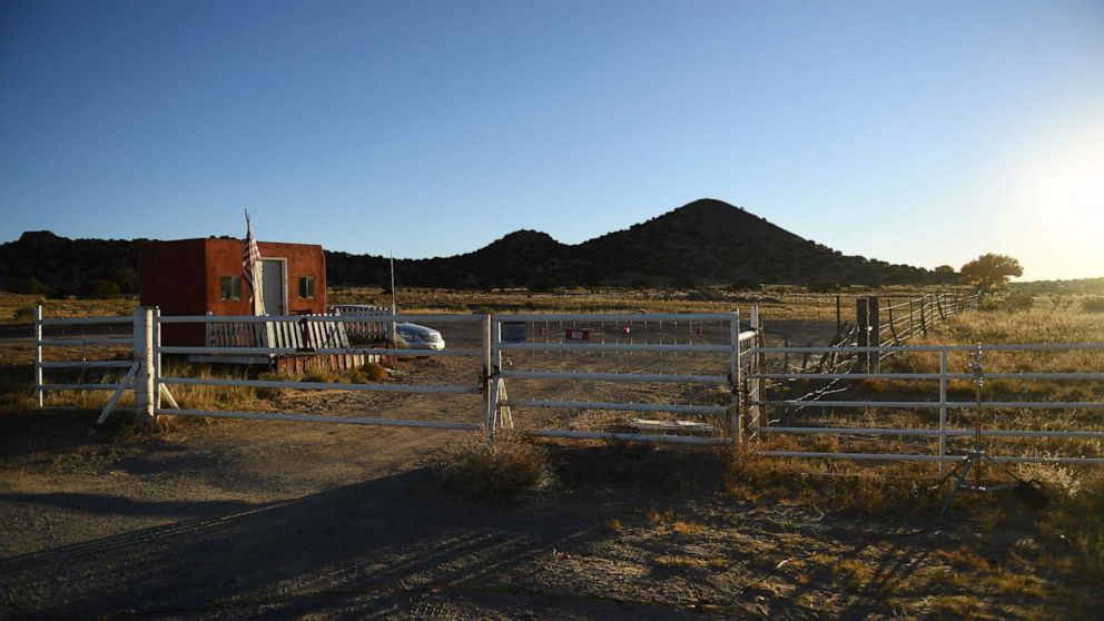 FILE PHOTO: The entrance to the Bonanza Creek Ranch where the movie "Rust" was filming near Santa Fe, New Mexico, is seen in this file photo taken on Oct. 29, 2021.