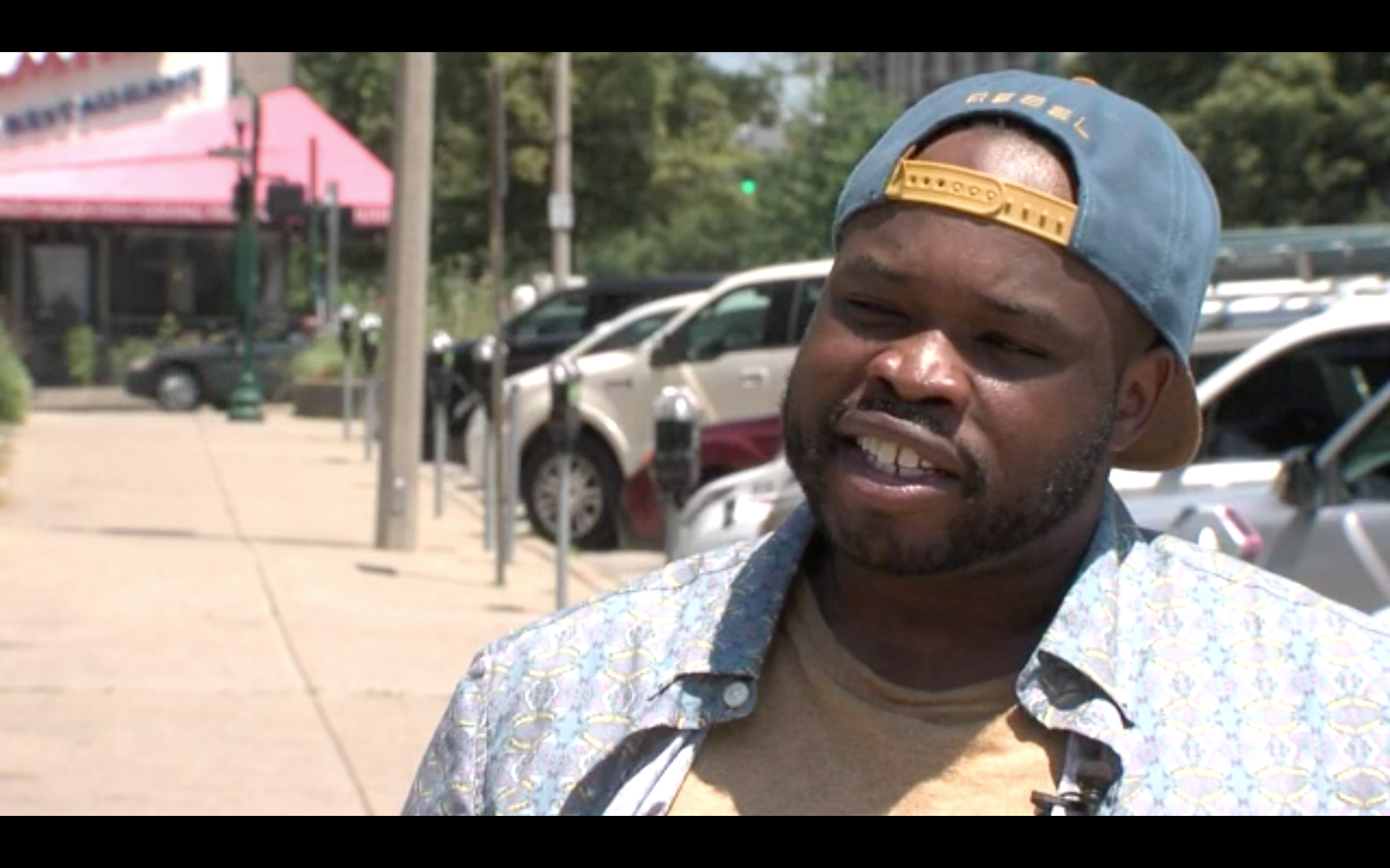 PHOTO: Vauhxx Booker of Bloomington, Ind., talks to a reporter from WRTV on July 6, 2020.