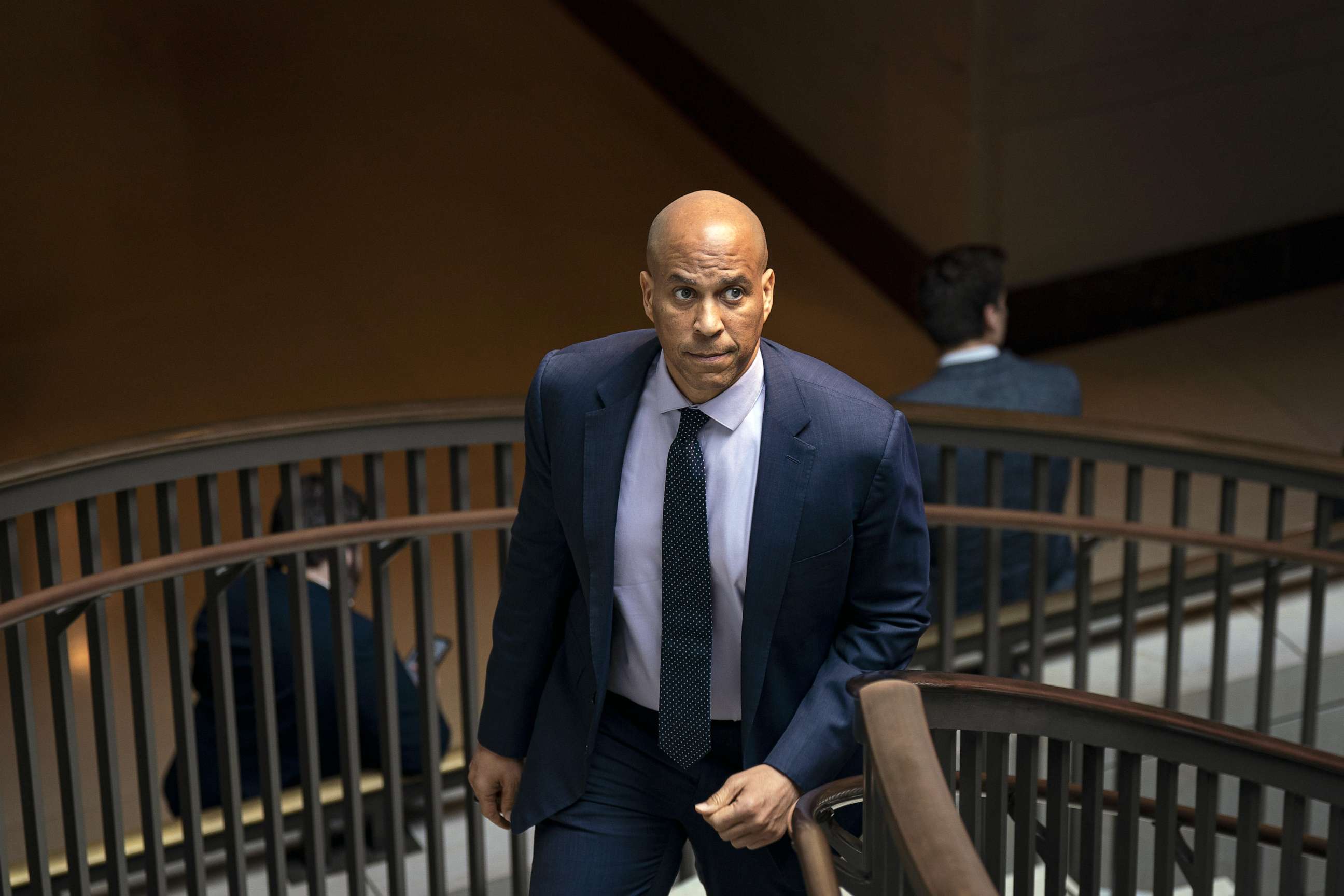PHOTO: Senator Cory Booker departs a closed-door intelligence briefing on the alleged Chinese spy balloon on Capitol Hill in Washington, DC, Feb. 9, 2023.