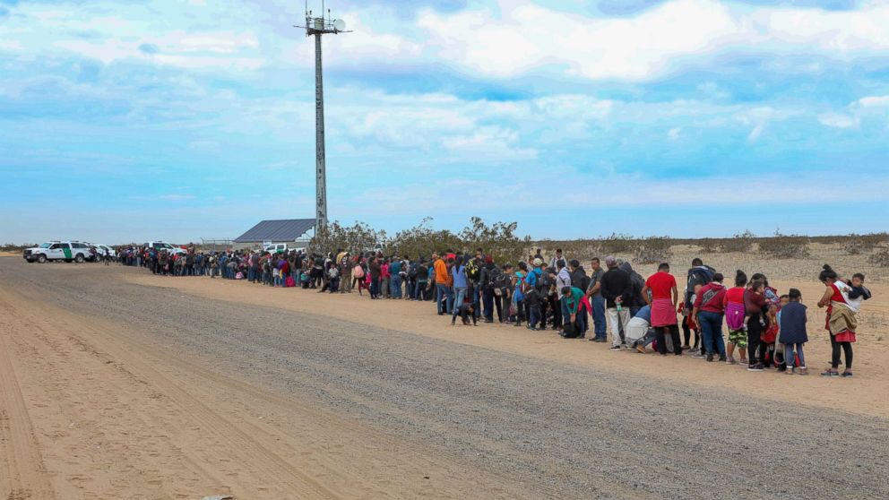 PHOTO: A record large group of 376 migrants tunneled under the border wall near Yuma, Arizona, and turned themselves in to Border Patrol officials for asylum.