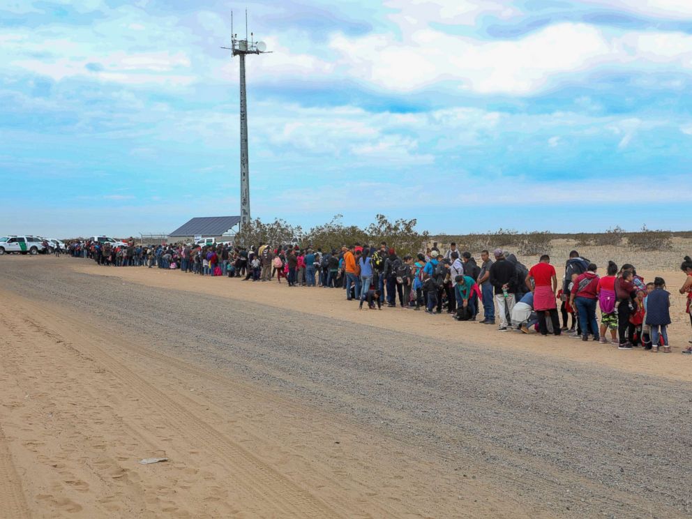 PHOTO: A record large group of 376 migrants tunneled under the border wall near Yuma, Arizona, and turned themselves in to Border Patrol officials for asylum.