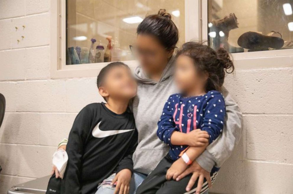 PHOTO: A mother and her 2 chidren are shown in an image released by the US Border Patrol after video captured them as they were lowered from the 30 foot border wall when crossing from Mexico into California.