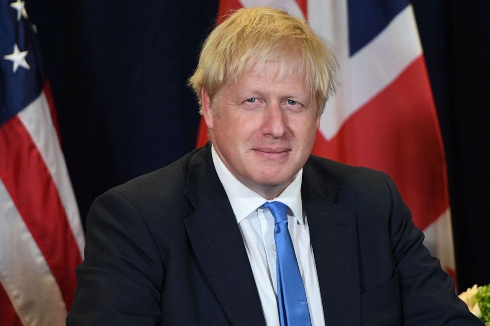 PHOTO: British Prime Minister Boris Johnson speaks to the media during a meeting with US President Donald Trump at UN Headquarters in New York, September 24, 2019.