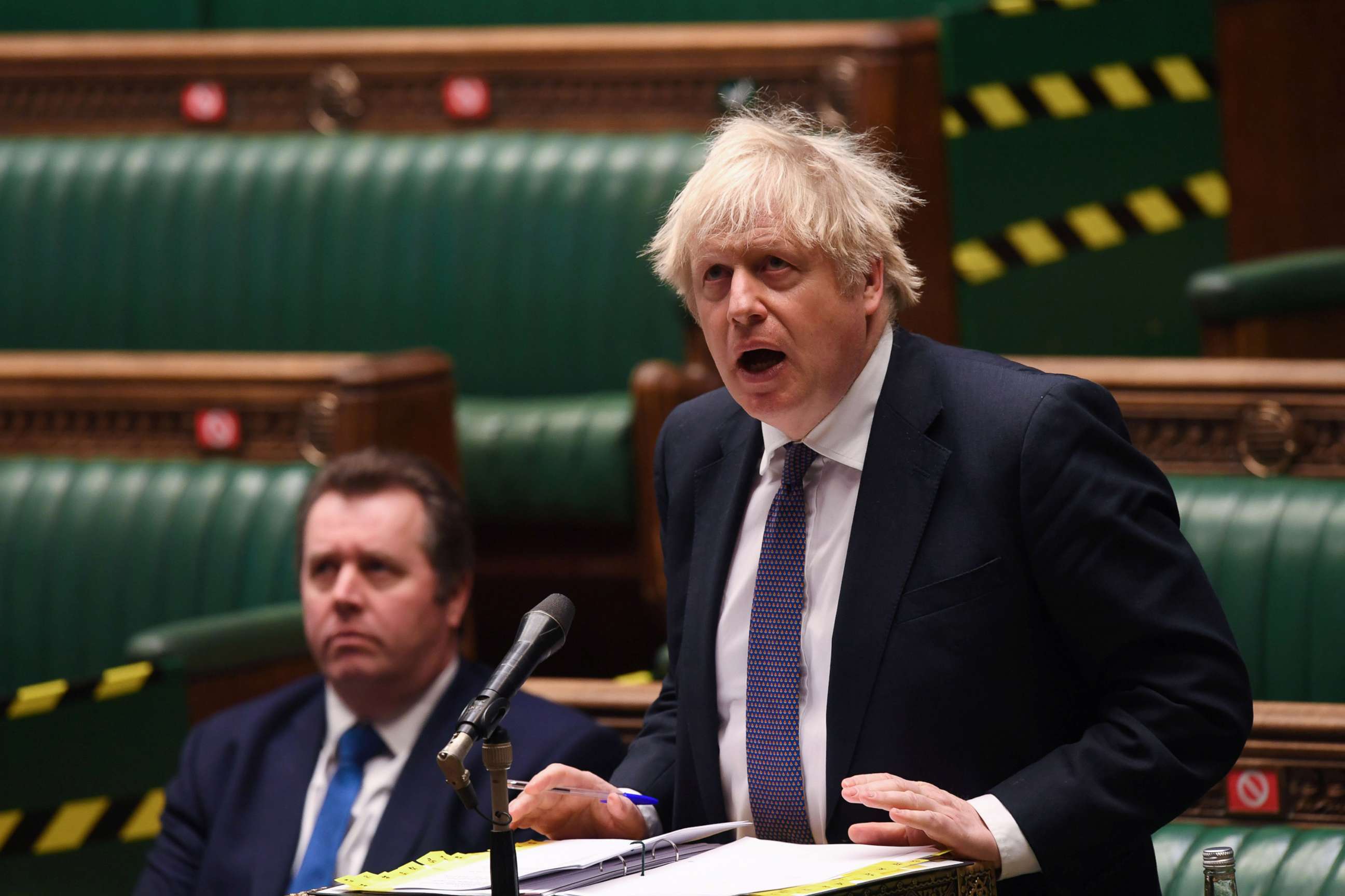 PHOTO: Britain's Prime Minister Boris Johnson speaks at the House of Commons in London, Jan. 6, 2021. 