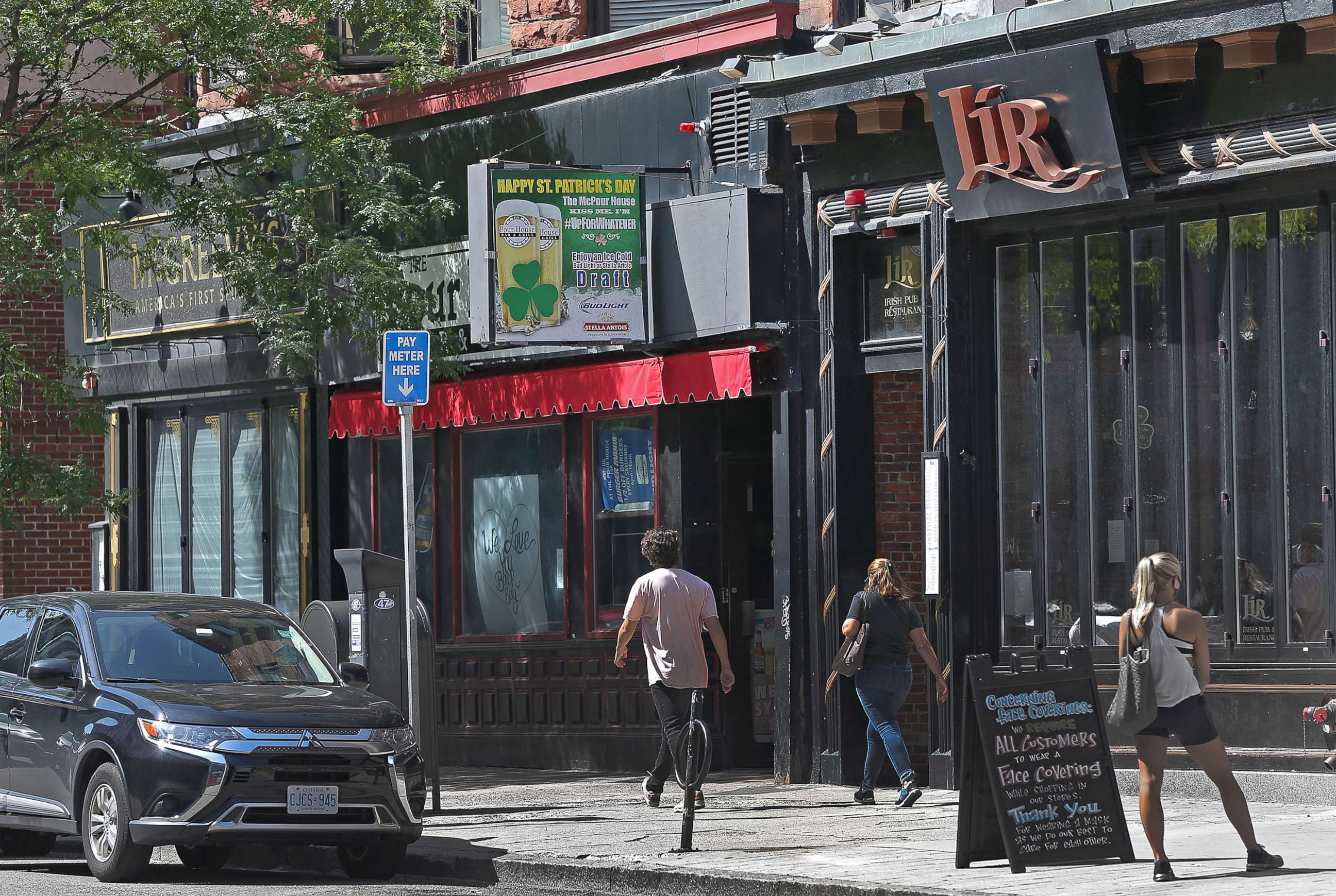 PHOTO: Bars and pubs on Boylston St. in Boston, seen on Sept. 8, 2020, closed down during the COVID-19 pandemic, leaving a once-bustling part of the city empty.