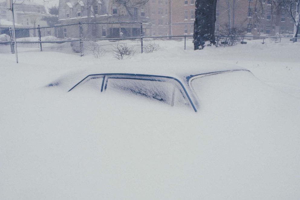 PHOTO: A car stands in a snowdrift on a street in Cambridge, Mass. during the 'Blizzard of '78', February 1978. 