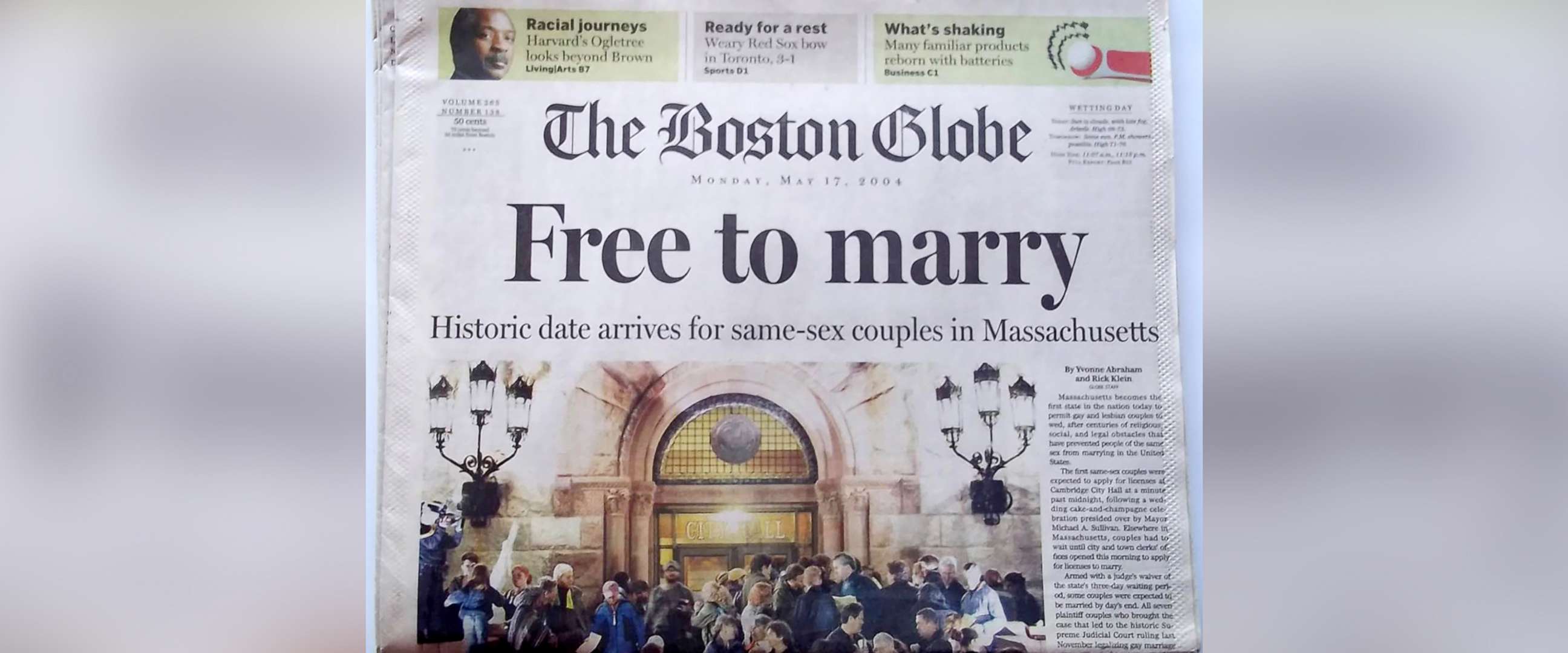 PHOTO: The front page of The Boston Globe on May 17, 2004.