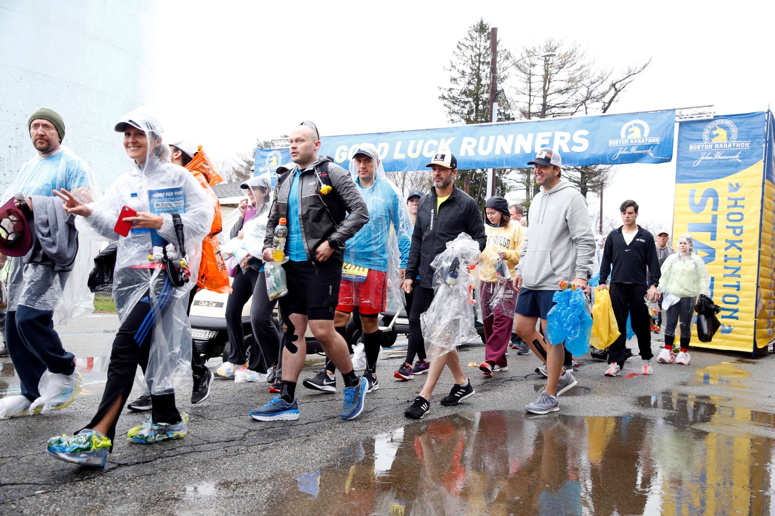 PHOTO: Runners prepare for the 2019 Boston Marathon in Boston, April 15, 2019.