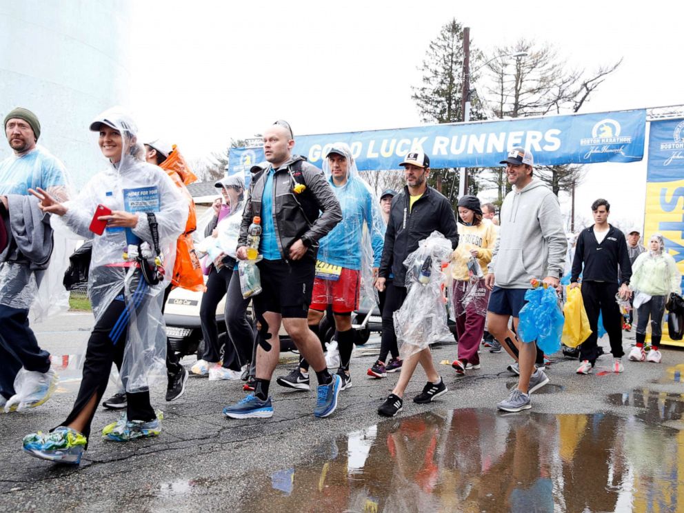 PHOTO: Runners prepare for the 2019 Boston Marathon in Boston, April 15, 2019.