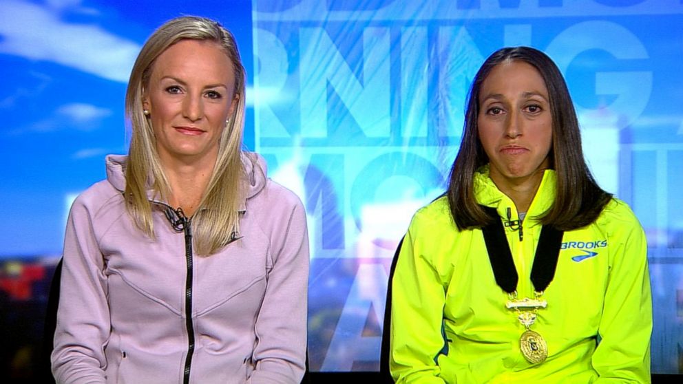 PHOTO: Shalane Flanagan, left, and 2018 Boston Marathon winner Desiree Linden appear on "Good Morning America," April 17, 2018.