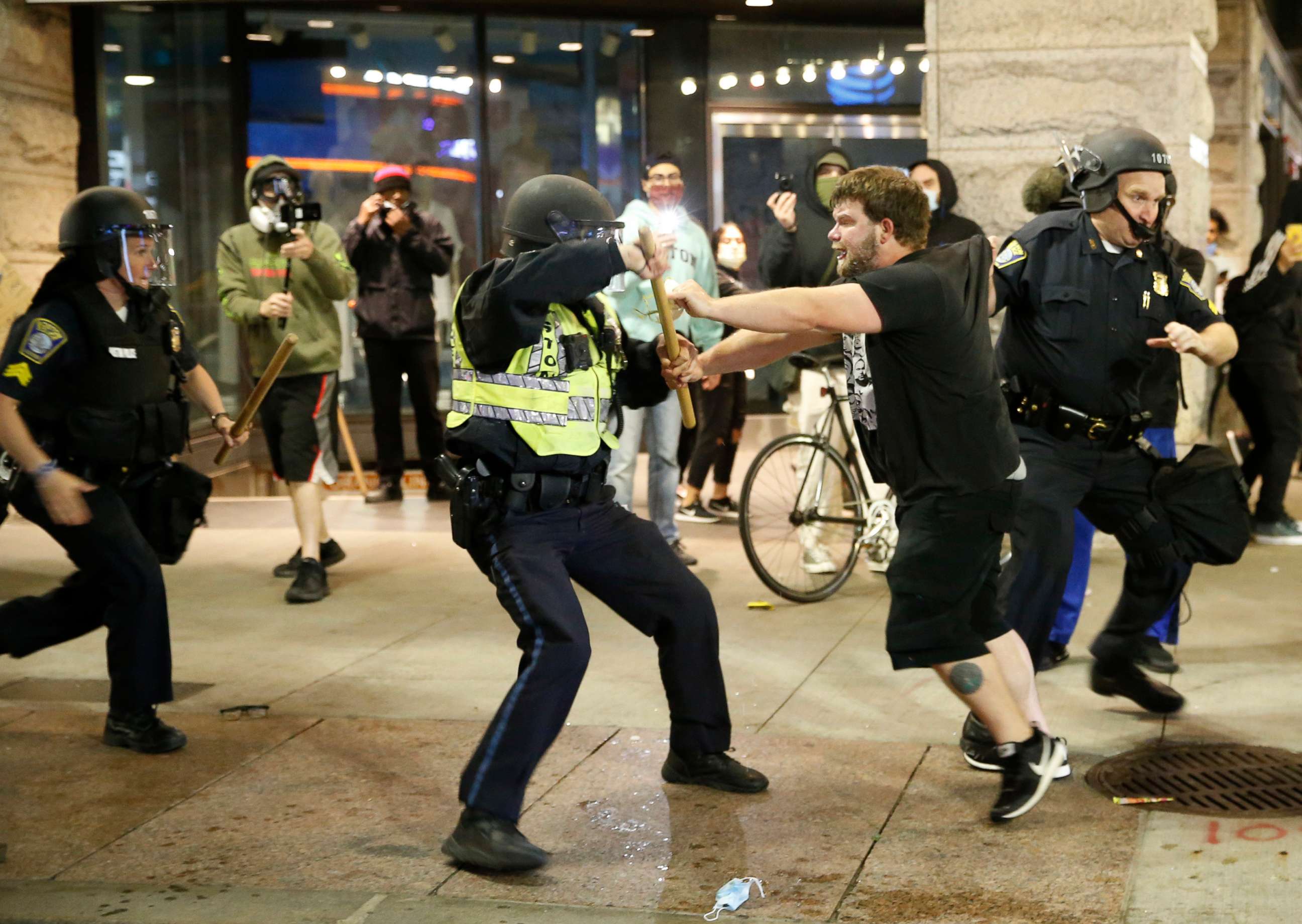 PHOTO: A man is arrested after tensions rose following a peaceful march in Boston, May 31, 2020.