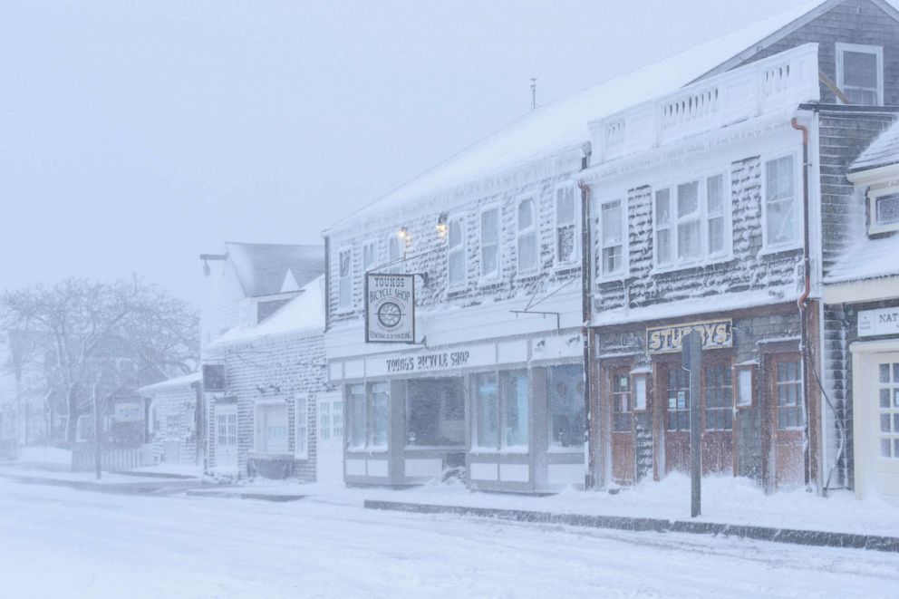 PHOTO: A view of buildings and a street covered in snow in Nantucket, Mass., Jan. 29, 2022.