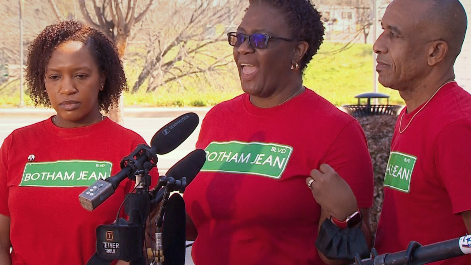 PHOTO: Botham Jean's mother, Allison Jean, speaks at a press conference about the renaming of a street in her son's honor in Dallas, March 26, 2021.