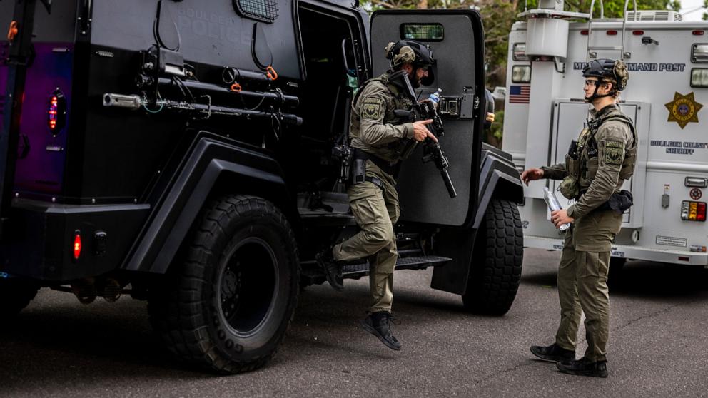 PHOTO: Tactical teams get into position following an incident that the FBI is investigating , June 1, 2025 in Boulder, Colorado. 