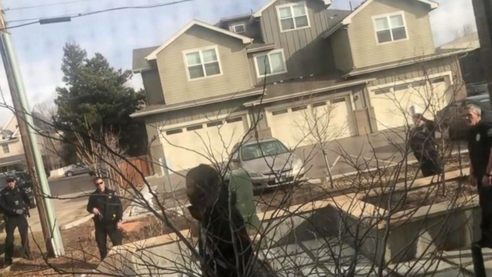 PHOTO: Cell phone video shows police, some with guns drawn, confronting a black man in Boulder, Colorado, on March 1, 2019, who claimed he was just picking up trash on his own property with a metal trash grabber.