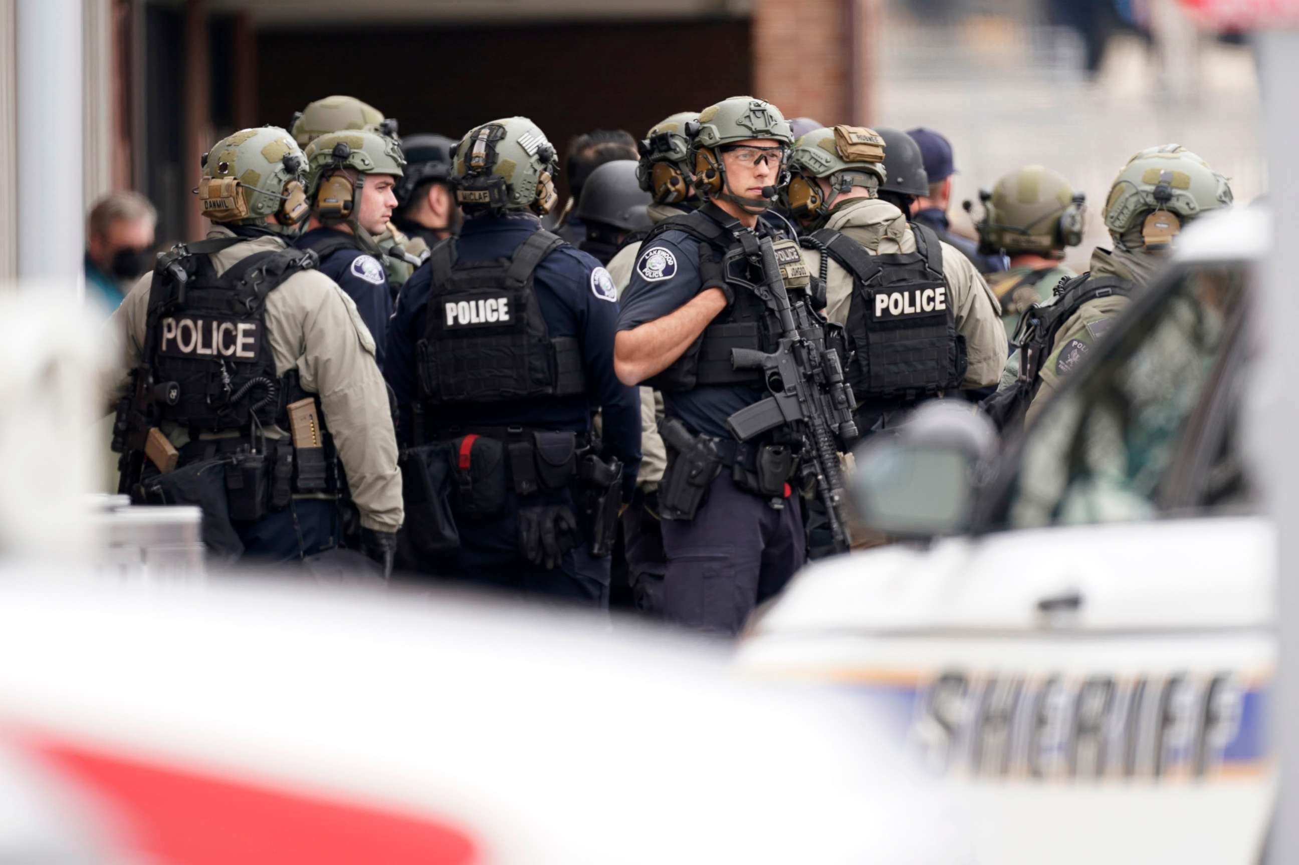 PHOTO: Police outside a King Soopers grocery store where a shooting took place March 22, 2021, in Boulder, Colo.
