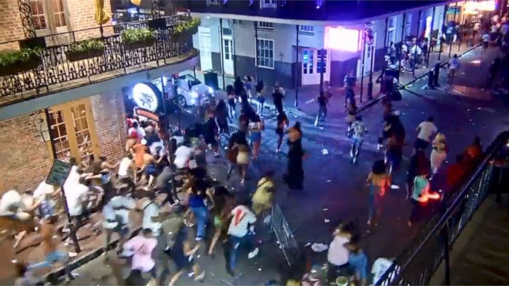 PHOTO: People run from gunfire, recorded on CCTV on Bourbon Street, July 31, 2021, in New Orleans, Louisiana.