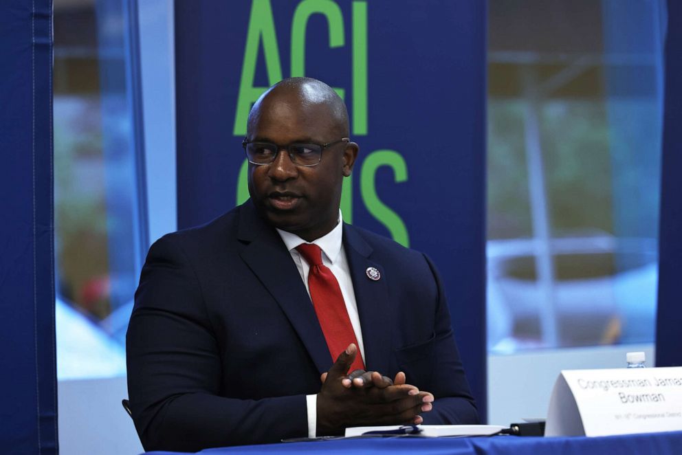 PHOTO:Rep. Jamaal Bowman speaks during a roundtable discussion at Mercy College, June 14, 2021, in the Bronx, N.Y.