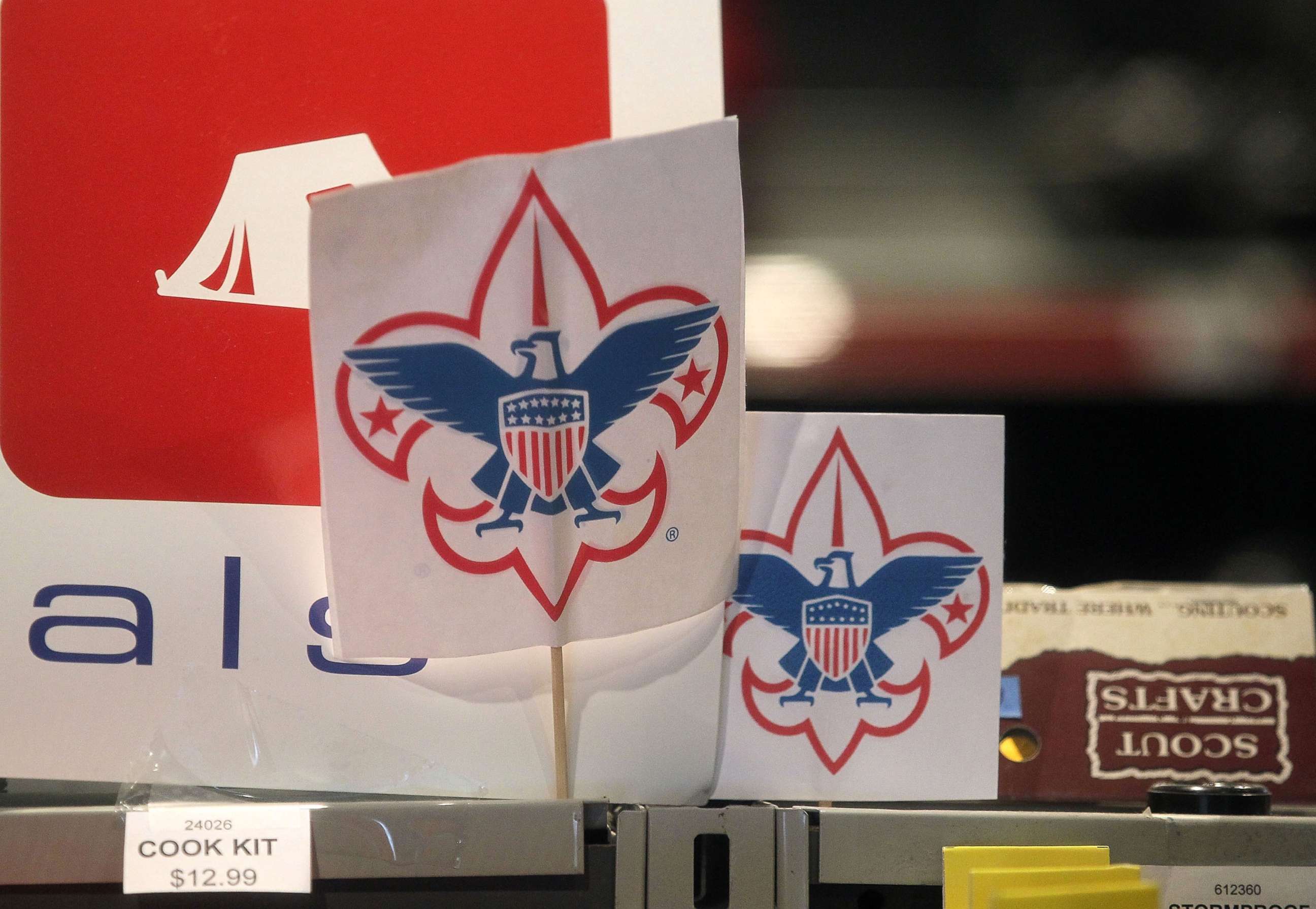 PHOTO: SIn this July 27, 2015, file photo, the Boy Scout logo is displayed in a store at the Marin Council of the Boy Scouts of America, in San Rafael, Calif.