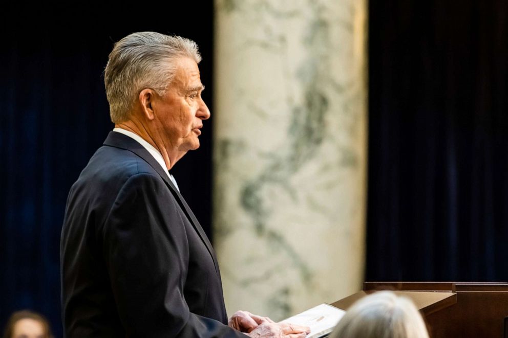 PHOTO: Idaho Gov. Brad Little delivers his State of the State address inside the House Chambers at the state Capitol building, on Jan. 10, 2022, in Boise, Idaho.