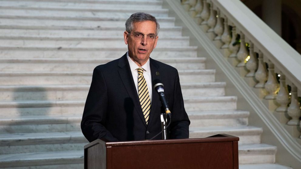 PHOTO: Brad Raffensperger, Georgia's secretary of state, speaks during a news conference at the Georgia State Capitol in Atlanta, Dec. 14, 2020.