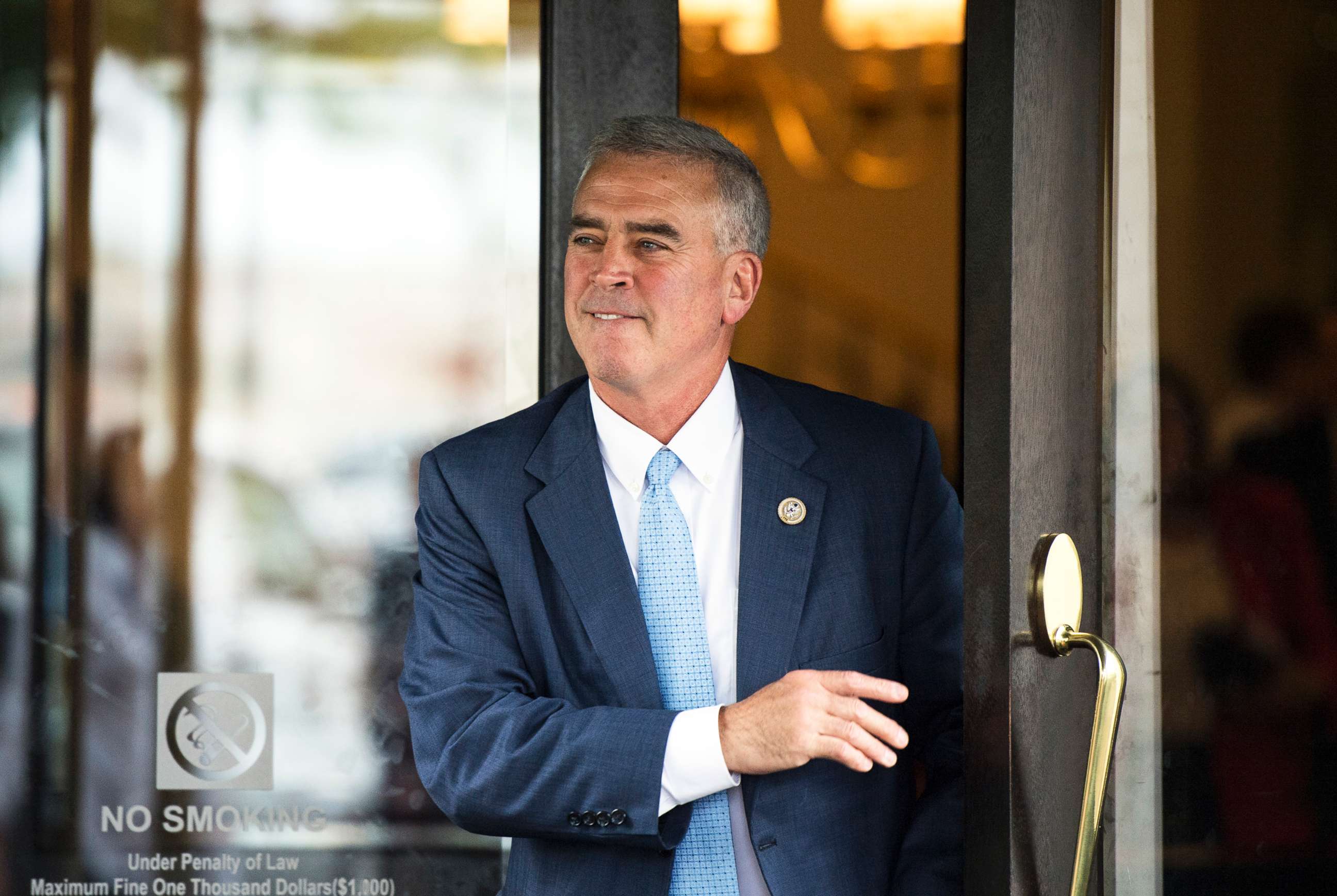 PHOTO: Rep. Brad Wenstrup leaves the House Republican Conference meeting at the Capitol Hill Club on May 16, 2018.