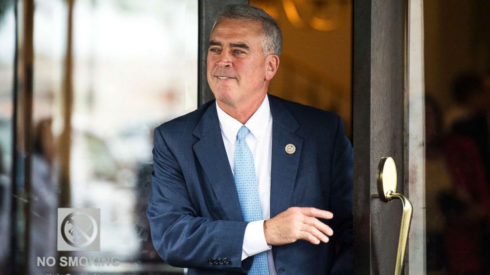 PHOTO: Rep. Brad Wenstrup leaves the House Republican Conference meeting at the Capitol Hill Club on May 16, 2018.