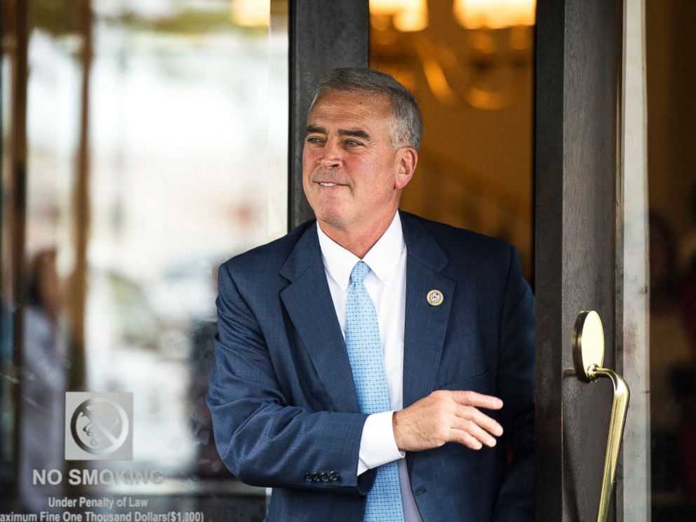 PHOTO: Rep. Brad Wenstrup leaves the House Republican Conference meeting at the Capitol Hill Club on May 16, 2018.