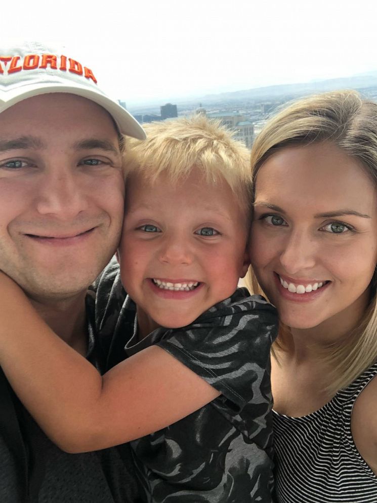 PHOTO: Brady Campbell is seen here with his father, Brandon, and mother, Amanda. His father, Brandon Campbell, died July 7, 2019,  after battling colon cancer.