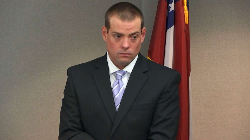 PHOTO: Police officer Jeff Brandeberry testifies during the trial of Greg McMichael, his son, Travis McMichael, and a neighbor, William "Roddie" Bryan at the Glynn County Courthouse, Nov. 9, 2021, in Brunswick, Ga., accused in the murder of Ahmaud Arbery.