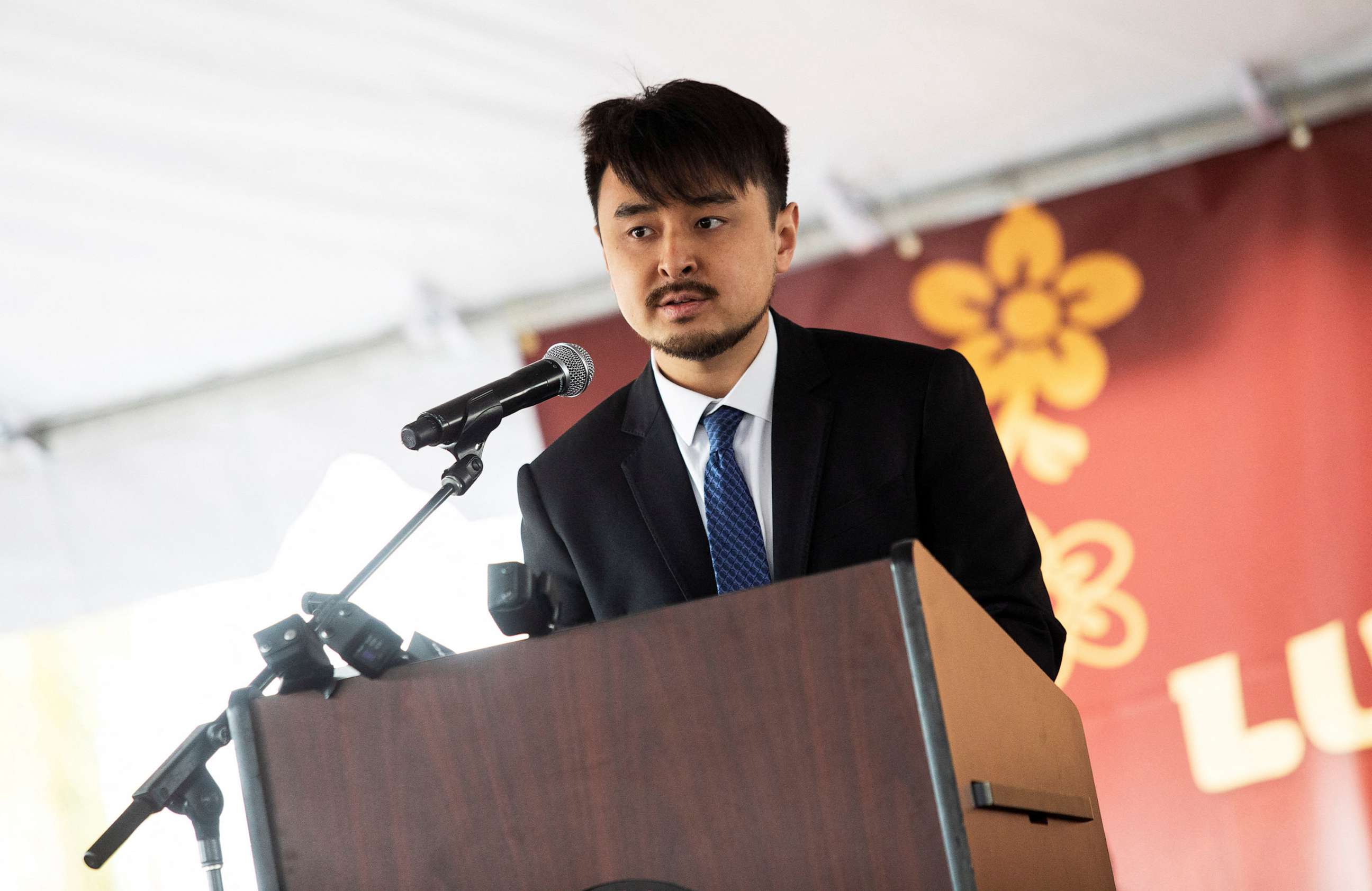 PHOTO: Brandon Tsay speaks during a Lunar New Year ceremony honoring him for disarming the Monterey Park shooter, in Alhambra, Calif., Jan. 29, 2023.