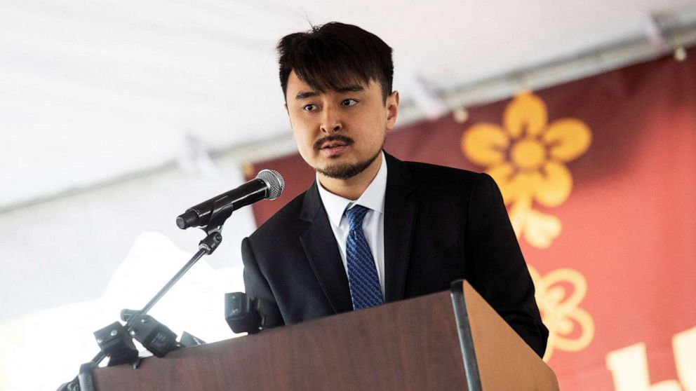PHOTO: Brandon Tsay speaks during a Lunar New Year ceremony honoring him for disarming the Monterey Park shooter, in Alhambra, Calif., Jan. 29, 2023.