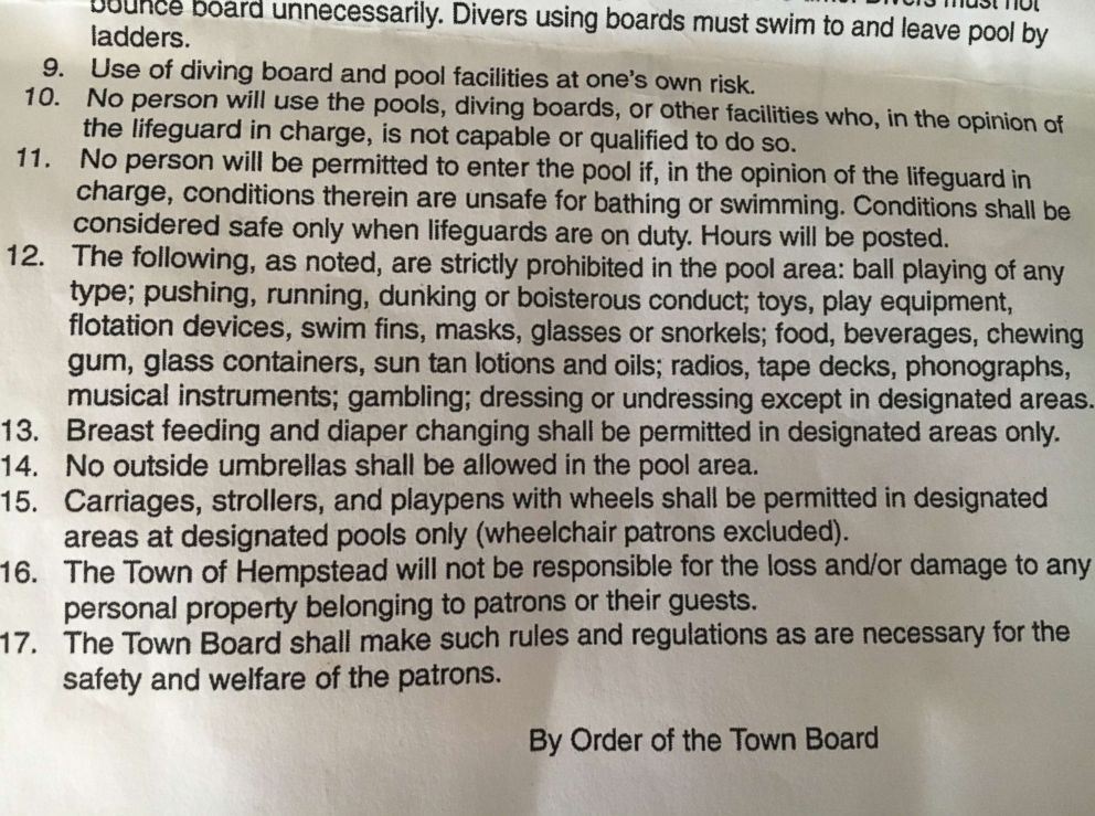 PHOTO: Colleeen Morgan saw a rule about breastfeeding in the list of rules for a pool in her New York town.