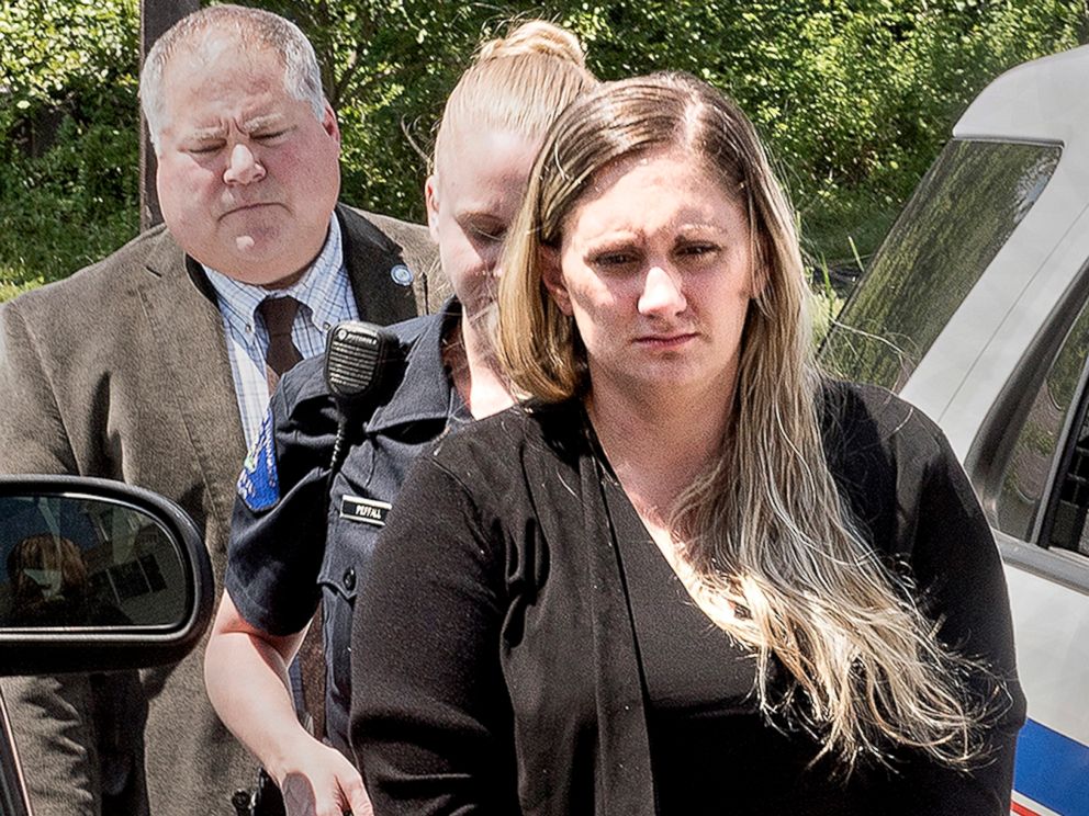 PHOTO: In a Friday July 13, 2018 photo, Samantha Jones, 30, is led into Magisterial Judge Jean Seamans District Court in Warwick Township, Pa.