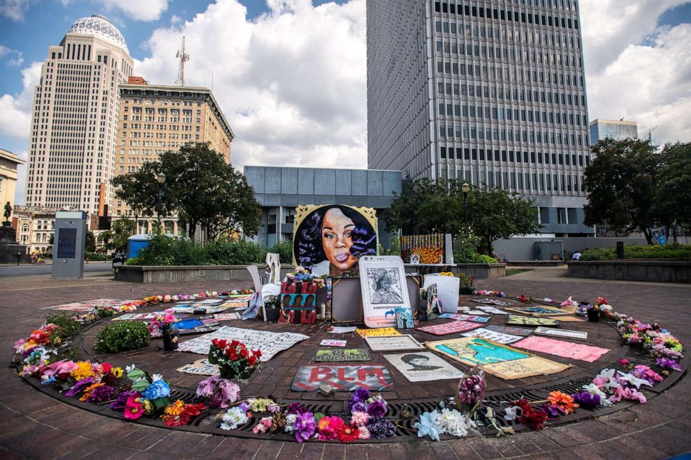 PHOTO: In this Aug. 24, 2020, file photo, the Breonna Taylor Memorial at Jefferson Square Park is shown in Louisville, KY.