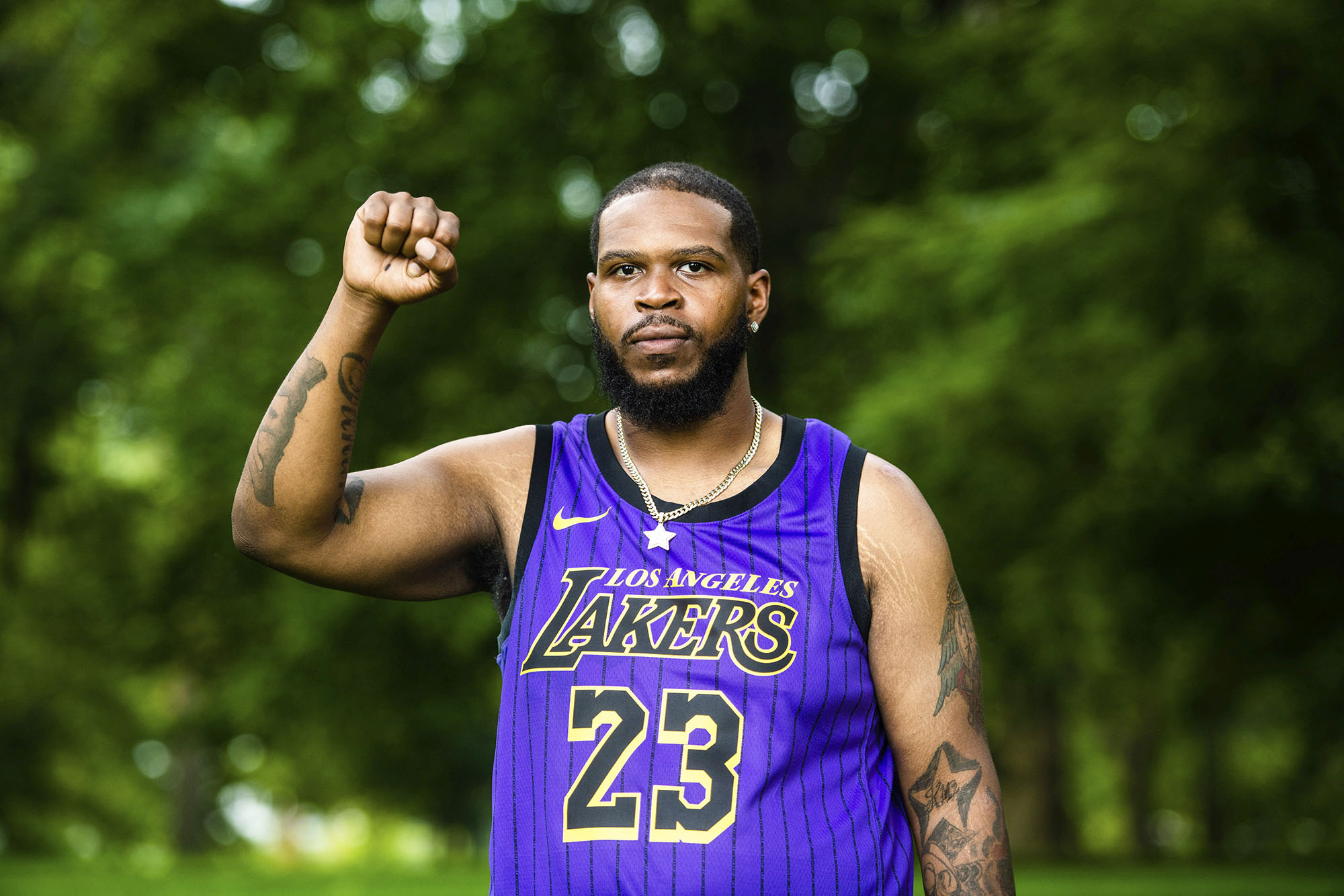 PHOTO: Kenneth Walker, the boyfriend of Breonna Taylor attends the Bre-B-Q during the second day of BreonnaCon in Louisville, Ky., Aug. 23, 2020.