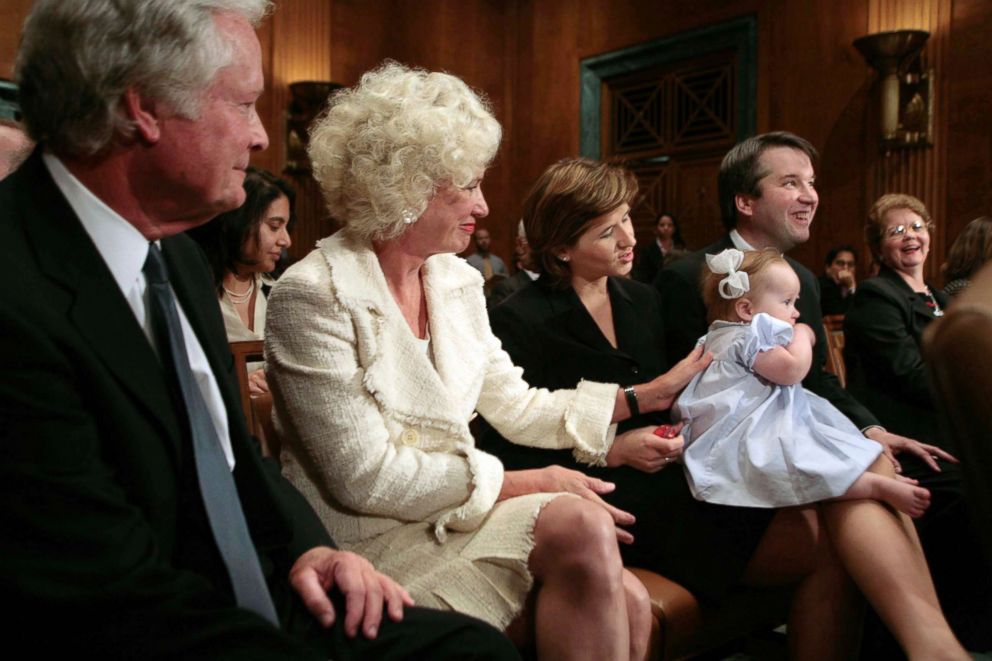 PHOTO: Brett Kavanaugh, right, holds his daughter Margaret alongside his father Ed Kavanaugh, left, mother Martha, and wife Ashley, May 9, 2006, on Capitol Hill.