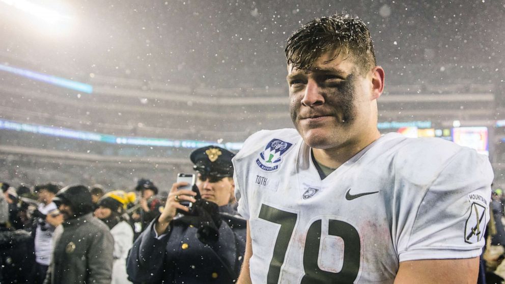 PHOTO: Brett Toth, #78 of the Army Black Knights, after Army defeated the Navy Midshipmen at Lincoln Financial Field, Dec. 9, 2017, in Philadelphia.